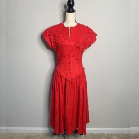 Allegra Red Vintage Midi/Maxi Cap Sleeve Dress - Picture 15 of 15
